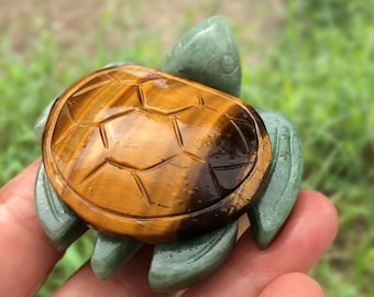 Hand-Carved Aventurine Turtle Figurine with Crystal Mosaic Shell