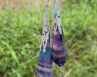 Péndulo de fluorita arcoíris de 7 cm / Herramienta de radiestesia de cristal natural / Energía curativa de chakras