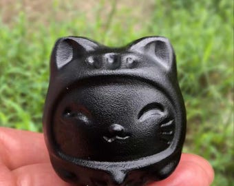 Obsidian Cat | Hand-Carved Kitty, Protection Stone (5cm)