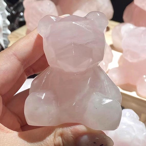 Rose Quartz Faceted Teddy Bear, Handcrafted Crystal Figurine