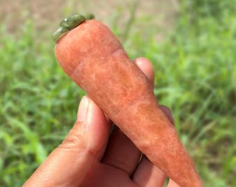 4.7” Hand-Carved Carrot | Natural Sunstone Healing Crystal Home Decor
