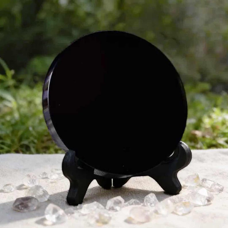 Scrying Spiegel aus schwarzem Obsidian | Kristall Wahrsager Spiegel | Hexen- und Energiewerkzeug Bild 1