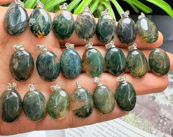 Moss Agate Pendant 925 Silver | 12×10mm Natural Gemstone | Healing & Nature Energy Jewelry