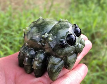 Serpentine Spider Carving | Hand Carved Stone Spider Figurine | Natural Crystal Animal Decor