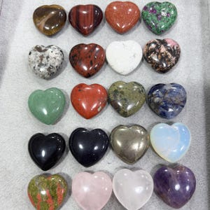 1” Natural Gemstone Heart Carving – Healing Crystal Mini Heart, Assorted Stones Gift