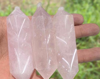 Natürlicher Rosenquarz Doppelender Punkt | 5–7 cm Heil-Kristall-Stab | Liebes Energiestein für Meditation & Wohnkultur
