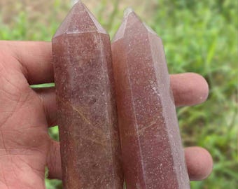 Pointe polie tour de cristal de quartz fraise naturelle | Pierre énergétique Love & Healing pour la méditation et la décoration intérieure