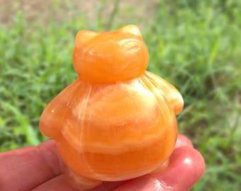 Natural Honey Calcite Snorlax Carving Crystal Figurine | Healing Stone for Positivity  Calm Energy