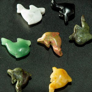 Hand Carved Crystal Dolphin Figurine 1.5” | Healing Stone Animal Totem | Feng Shui Decor | Pocket Crystal Gift | Natural Gemstone Dolphin