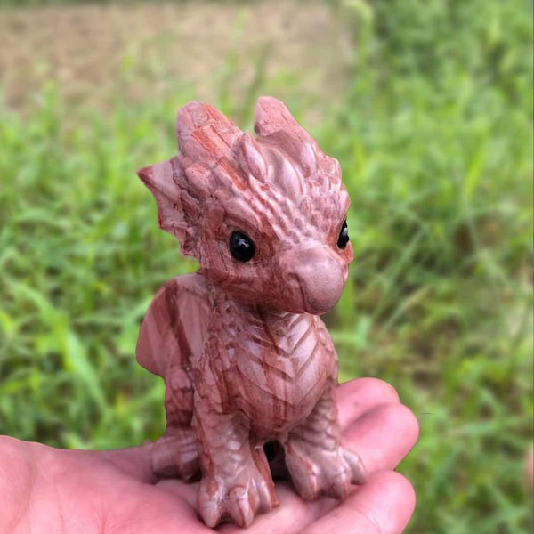 3.1‘’Hand Carved Crystal Dragon Figurine | Natural Gemstone Dragon Sculpture | Power & Protection Crystal Decor