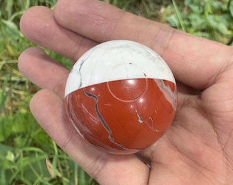 Poké Ball Crystal Sphere Natural Howlite & Red Jasper Crystal Pokeball