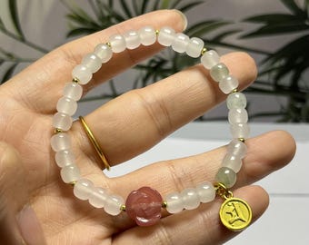 Tianshan Jade Gemstone Beaded Bracelet: Handmade Stretchy Healing Crystal
