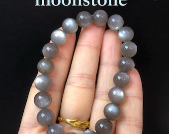 Gray Moonstone Bracelet: Natural Crystal Gemstone Jewelry