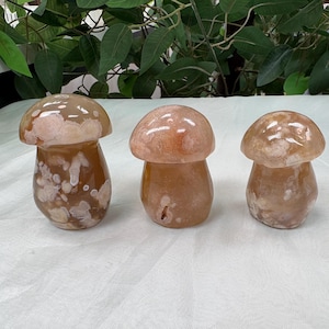 2.1 Inch Sakura Agate Mushroom Carving - Hand - Carved Natural Crystal Mushroom, Gemstone Mushroom, Healing Crystal Gift