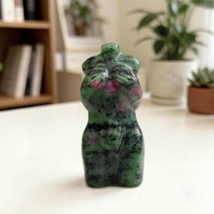 Natural Ruby Zoisite Goddess Figurine,Hand Carved Female Body Crystal Statue,Divine Feminine Sculpture,Healing Stone Altar Decor,Witchy Gift