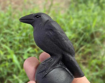 Natural Obsidian Ravens Crows Carving, Gemstone Birds Figurine Decor, Healing Crystal Animals Home Decor