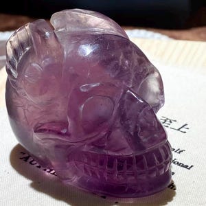 Natural Fluorite Crystal Skull Carving, Hand Carved Fluorite Skull for Healing, Meditation, and Home Décor