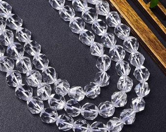 6-14mm Natural Clear Quartz Diamond Cut Beads – 38cm Half Strand for DIY Jewelry