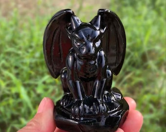 8cm Crystal Gargoyle Statue, Hand-Carved Healing Stone| Obsidian / Sodalite / Serpentine / Flower Jade Carving