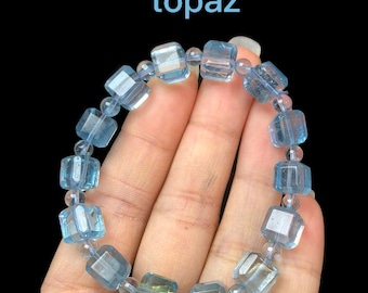 Faceted Cube Topaz Bracelet, Healing Crystal Jewelry