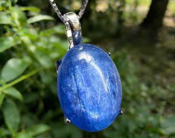 Natural Kyanite Pendant | Copper Setting with 925 Sterling Silver Chain