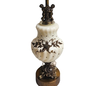 Hollywood Regency Cherub Lamp – Swirled Glass Body with Floral Brass Pedestal
