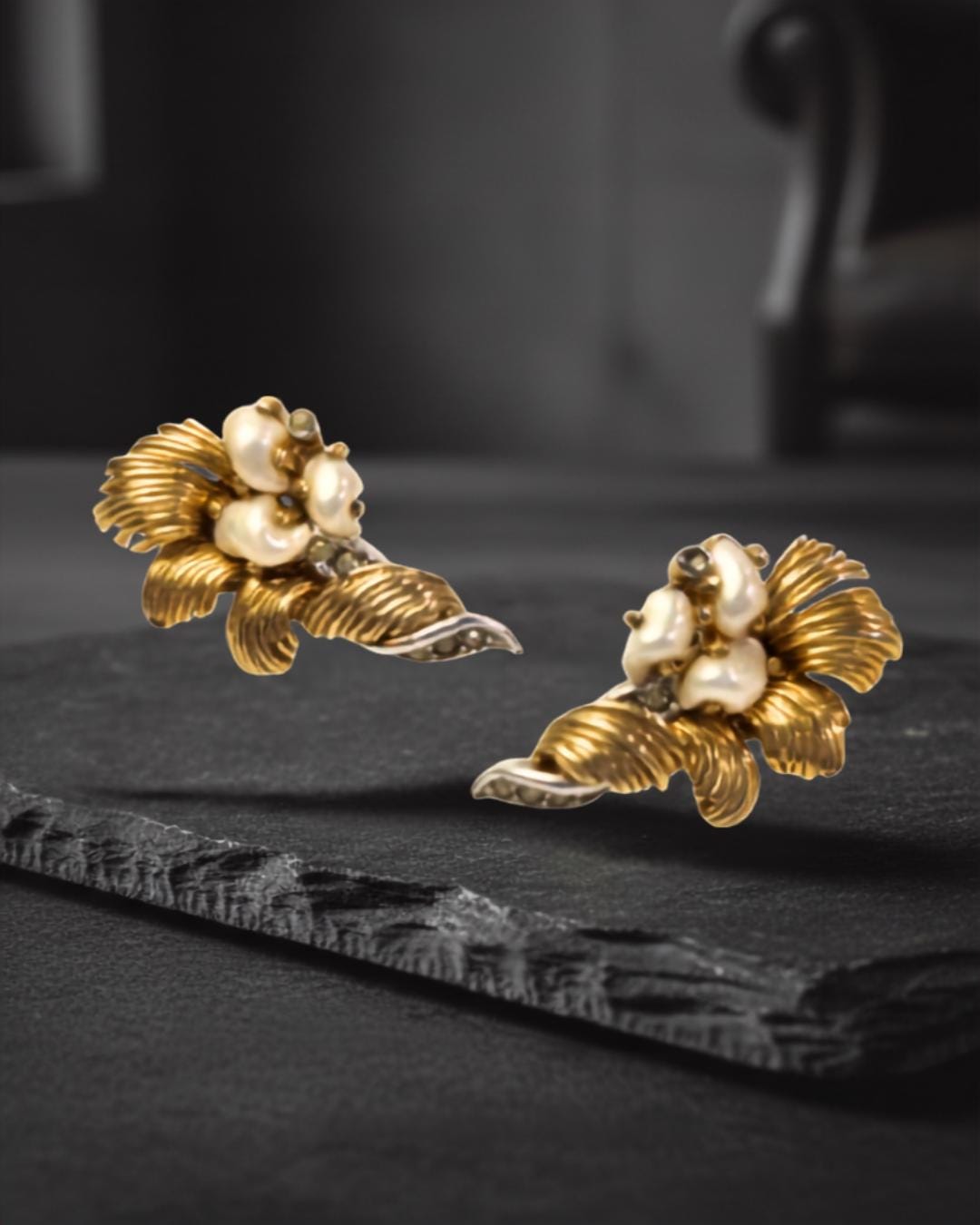 Rare Marcel Boucher 936 Gold Leaf Clip Earrings Signed Estate Designer Gala Jewelry