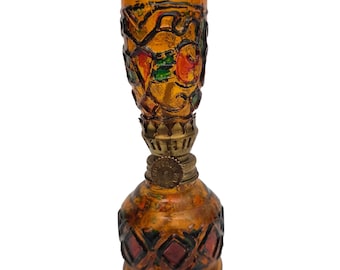 Vintage Mini Amber Stained Glass Oil Lamp – Hong Kong – 5.25" Tall