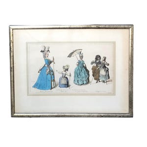 Framed “Dames de Paris” Lithograph – Mid-Century Reproduction of 18th-Century French Fashion Illustration