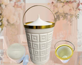 Vintage Lustro Ware Ice Bucket – White Plastic with Gold Trim, Mid-Century Barware