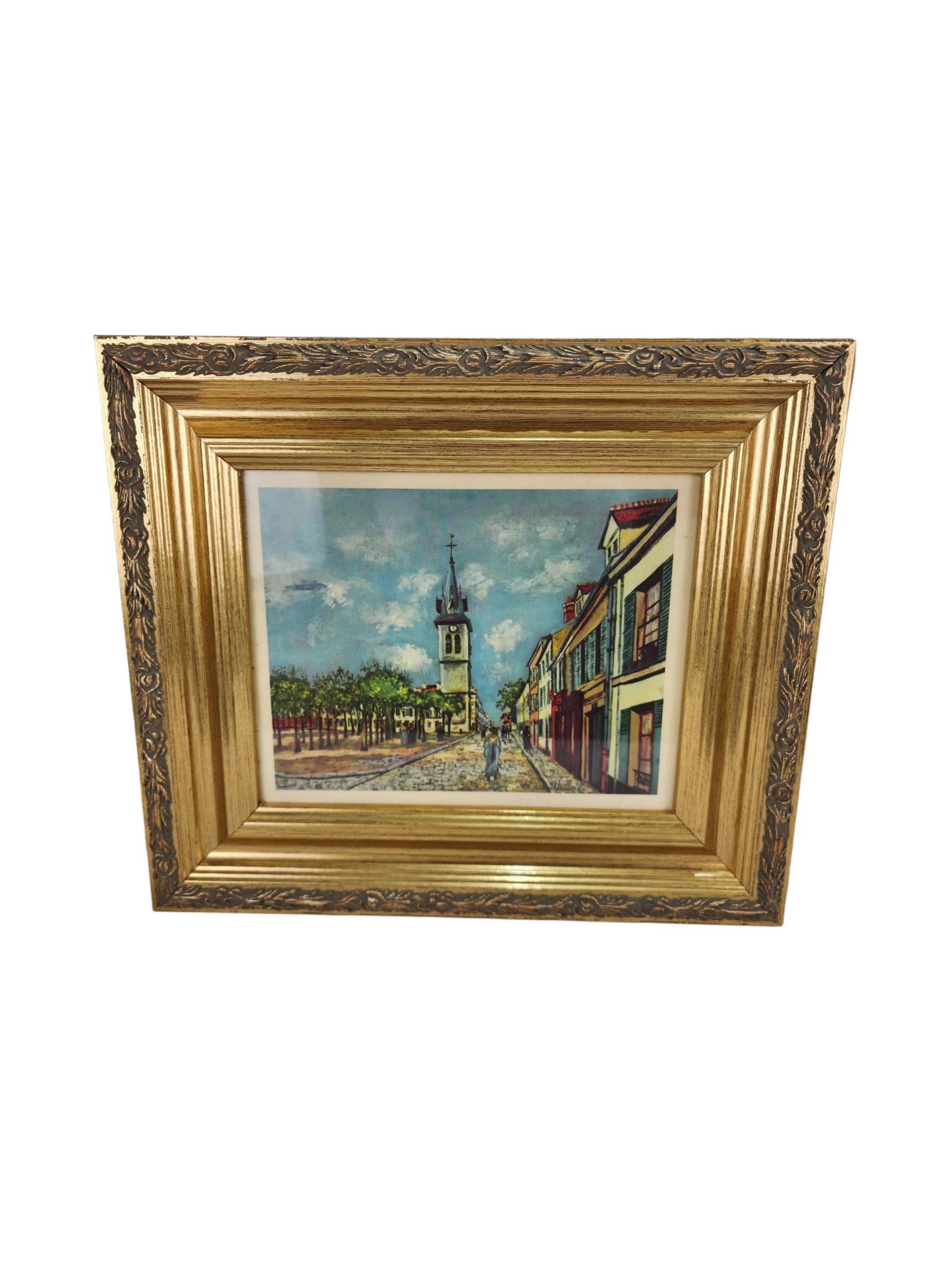 Framed Maurice Utrillo Print - Parisian Street Scene, Gold Frame