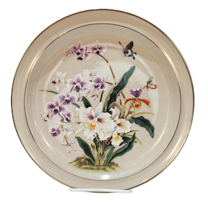 Vintage Hand-Painted Iris and Orchid Decorative Plate - Timeless Elegance & Artistic Craftsmanship