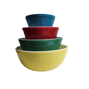 1960s Pyrex Primary Colors Mixing Bowl Set – 4-Piece Nesting Opal Ware