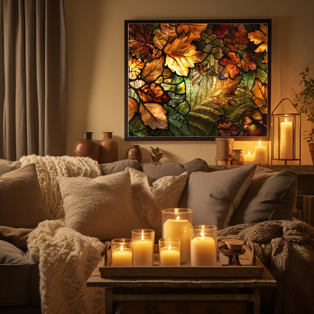 Autumn Leaves Stained Glass Design - Vibrant Colors and Textures ...