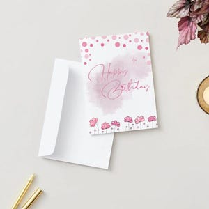 Herzlichen Glückwunsch zum Geburtstag | Rosa Blumengeburtstagskarte für Sie | Aquarell druckbare Grußkarte