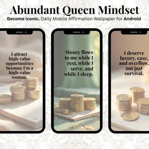 Money Mindset Android Wallpaper | Abundant Queen Lock screen | Digital Wealth Affirmation Download | Millionaire Mindset Phone Art