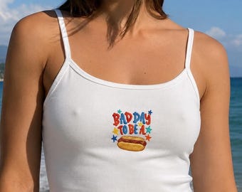 Bad Day To Be A Hotdog Embroidered Tank Top - Spaghetti Strap Cami, Funny Graphic Tank, Y2K Summer Aesthetic, Beach Outfit, Gift For Her