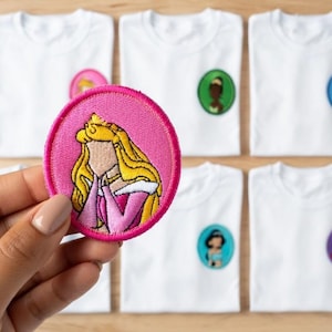 Princess Character Patch, Glitter Initial Disney Iron On, Snow White Ariel Belle Jasmine Tiana Alphabet Applique