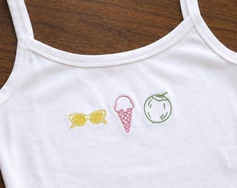 Custom Embroidered Summer Crop Tank Top, Personalized Beach Vibe Tank, Cute Summer Graphic Tee, Vacation Outfit, Gift for Her