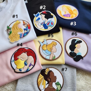 Disney Princess Side Profile Patch, Aurora Snow White Rapunzel Ariel Tinker Bell Jasmine Tiana Iron On Patch