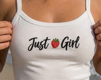 Canotta da corsa ricamata "Just a Girl", maglietta per bambina "Just a Girl", maglietta d'ispirazione vintage, crop top in stile anni '90