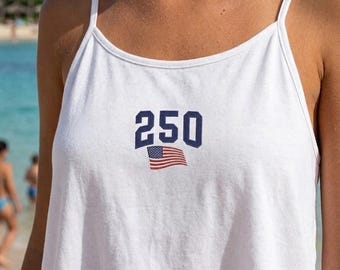 Embroidered 250th 4th of July Tank Top, America's Semiquincentennial Ribbed Crop Top, USA Flag Independence Day Camisole