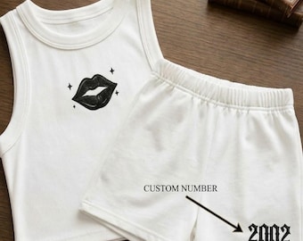Conjunto de camiseta sin mangas y shorts bordados a medida, regalo personalizado para la novia, regalo para pedirle a la dama de honor que sea su novia, regalo para ella.