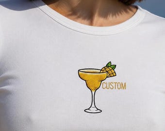 Custom Mango Margarita Baby Tee, Embroidered Fruit Cocktail Crop Top, Personalized Summer Graphic T-Shirt, Trendy Y2K, Gift For Her