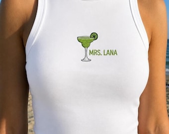 Custom Margarita Tank Top, Embroidered Cocktail Crop Top, Personalized Bachelorette Party Shirt, Funny Summer Beach, Gift for Her