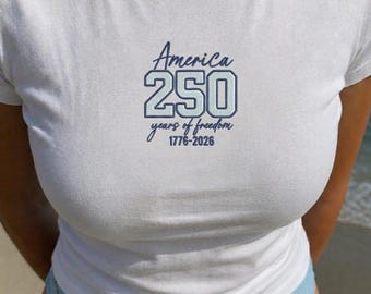 アメリカ建国250周年記念刺繍入りシャツ、自由の年月を記念したカスタムTシャツ、7月4日アメリカ合衆国建国記念日衣装、彼女へのギフト