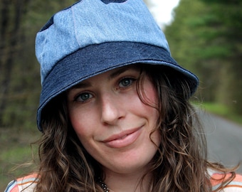 Two-Tone Denim Bucket Hat | Upcycled Jeans, Handmade in Canada