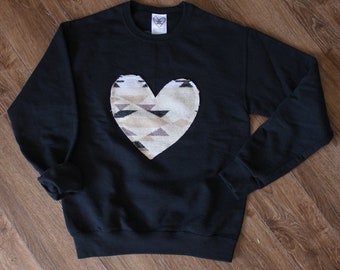 Upcycled Heart Sweater: Unisex Oversized Neutral Pattern