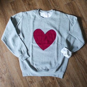 Red Heart Sweater Light Grey Sweater Oversized Unisex Soft and Comfy Sweater Weekend Clothing Gift for Mom Valentine's Day image 1