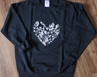 Embroidered Heart Sweater: Upcycled Unisex Oversized Fit